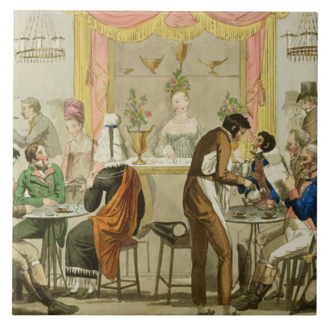 Insida av ett kaffehus, pub. för William Pearm Kakelplatta (Framsidan)