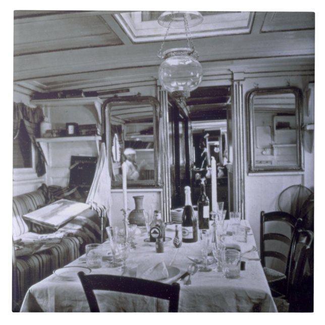 Insida av ett Nile fartyg (b&wfotoet) Kakelplatta (Framsidan)