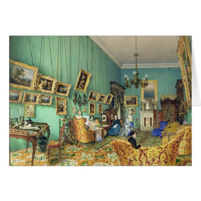 Insida av ett vardagsrum, 1847 hälsningskort (Framsidan Horizontal)