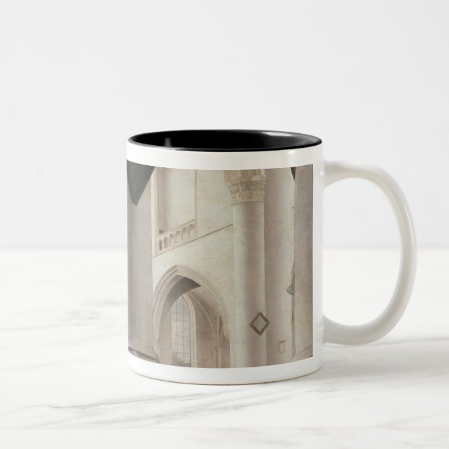 Insida av Groten Kerk, Amsterdam, c.1637 Två-Tonad Mugg (Höger)