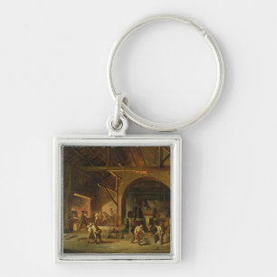 Insida av järnverk, 1850 (olja på kanfas) fyrkantig silverfärgad nyckelring