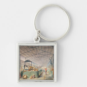 Insida av Les Halles, 1835 Fyrkantig Silverfärgad Nyckelring