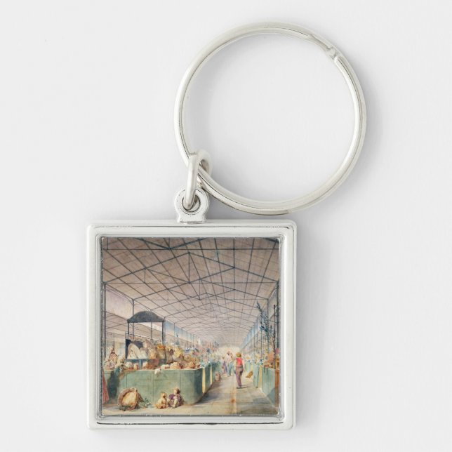 Insida av Les Halles, 1835 Fyrkantig Silverfärgad Nyckelring (Framsidan)