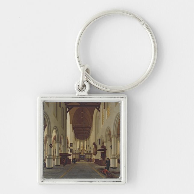 Insida av Ouden Kerk, Delft, c.1660-70 Fyrkantig Silverfärgad Nyckelring (Framsidan)