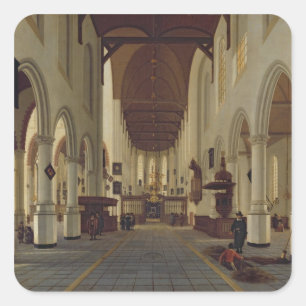 Insida av Ouden Kerk, Delft, c.1660-70 Fyrkantigt Klistermärke