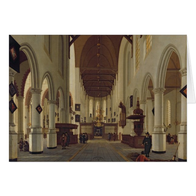 Insida av Ouden Kerk, Delft, c.1660-70 Hälsningskort (Framsidan Horizontal)