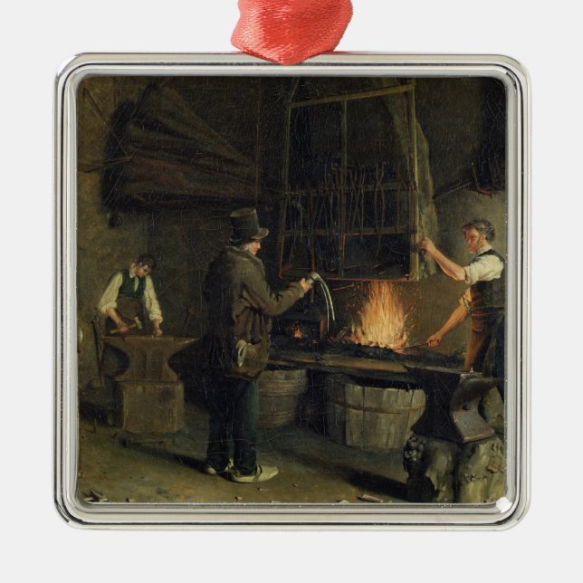 Insida av smedjan, 1837 julgransprydnad metall (Framsidan)