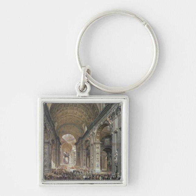 Insida av St Peter, Rome, 1867 Fyrkantig Silverfärgad Nyckelring (Framsidan)