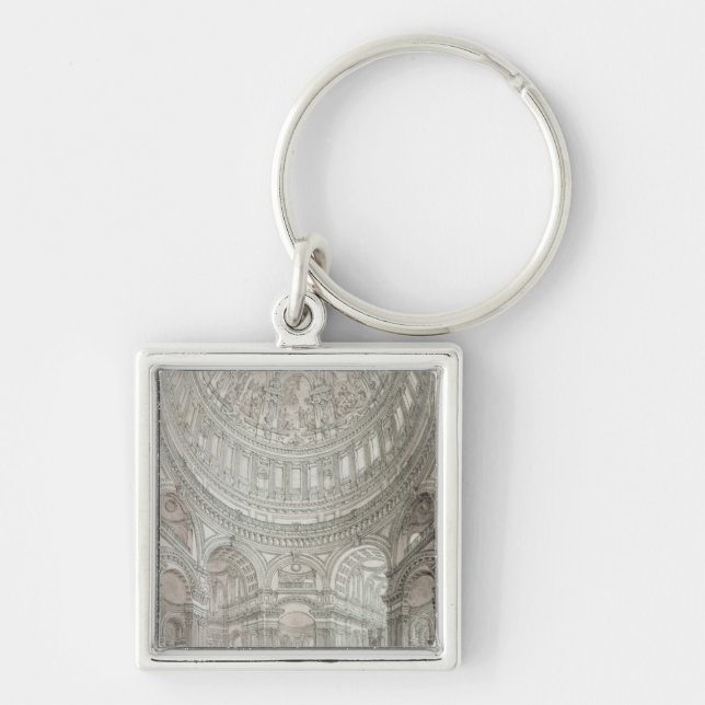 Insida av Sts Paul domkyrka, 1817 Fyrkantig Silverfärgad Nyckelring (Framsidan)