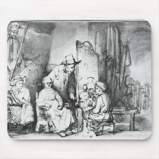 Insida av studion med målaremålning musmatta (Framsidan)