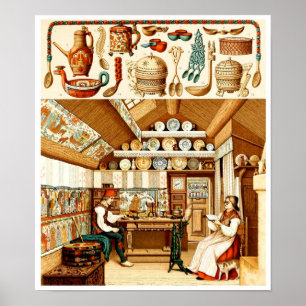 Insida av svenskhuset (möblemang och cookwaren) poster