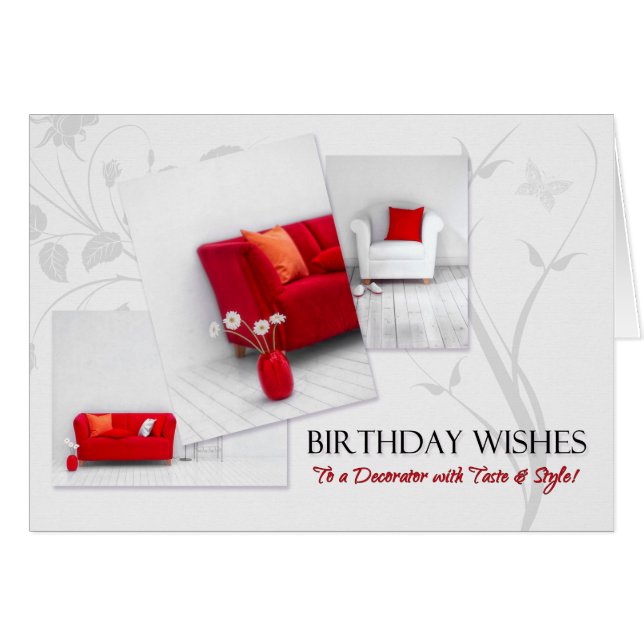 Insida Designer Birthday Red White Home Insida Hälsningskort (Framsidan Horizontal)