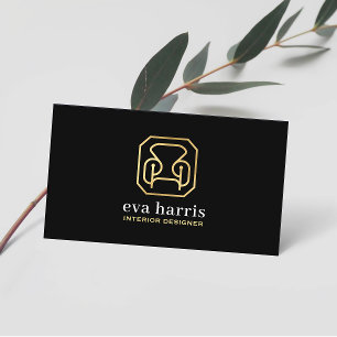 Insida Designer Elegant Grått & Guld Logotyp Visitkort