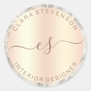 insida designer för vitmarmor i Ro guld Runt Klistermärke