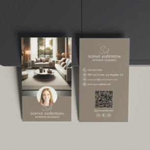 Insida Designer Monogram Photo QR Taupe Visitkort