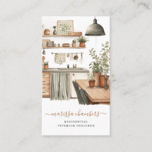 Insida Designer Rustic Watercolor Kitchen Scene Visitkort