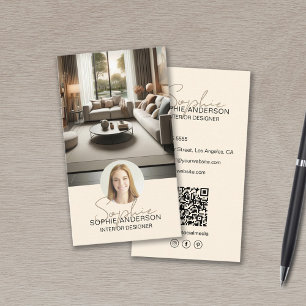 Insida Designer-skript Namn Photo QR Cream Visitkort