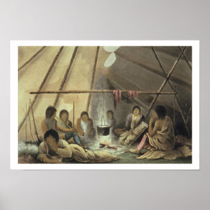 Insida i Cree Indian Tält, 25 mars 1820, f Poster