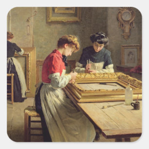 Insida i en Ram Gilding Workshop Fyrkantigt Klistermärke