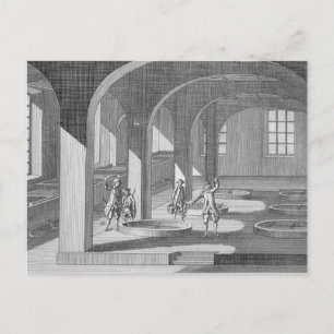 Insida i en soap-fabrik, illustration för en en vykort