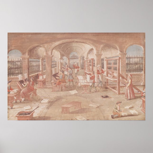 Insida i ett tryckeri på 1600-talet poster (Framsidan)