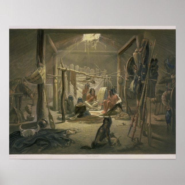 Insida i Hut of a Mandan Chief, plate 1 Poster (Framsidan)