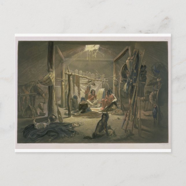 Insida i Hut of a Mandan Chief, plate 1 Vykort (Framsida)