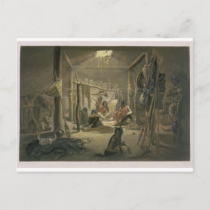 Insida i Hut of a Mandan Chief, plate 1 Vykort