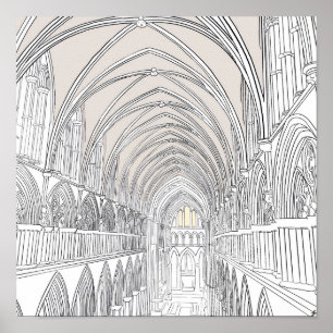 Insida i Salisbury Cathedral Linje Teckning Poster