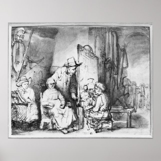 Insida i studion med målare poster (Framsidan)