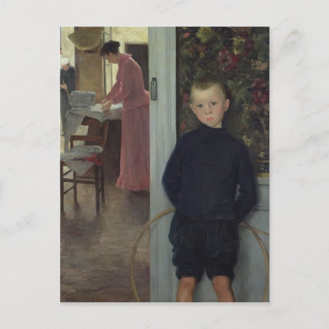 Insida med kvinnor och ett barn vykort (Framsida)