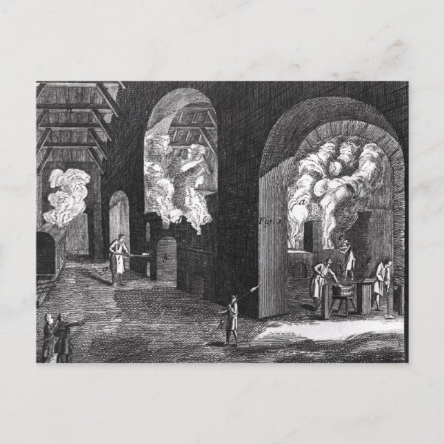 Insida vid en glasfabrik vykort (Framsida)