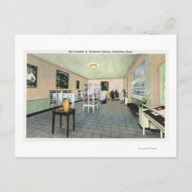 Insida-vy över FDR Bibliotek, utställning Vykort (Framsida)