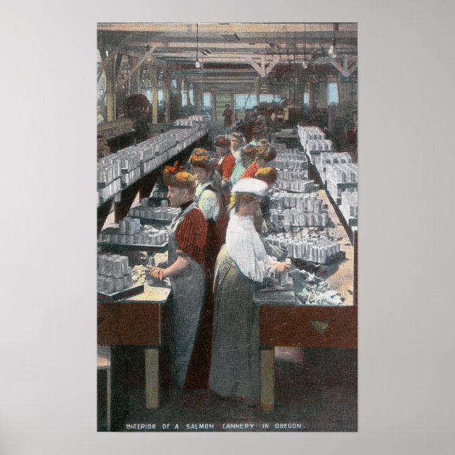 Insida vy över laxkonservarbetare poster (Framsidan)