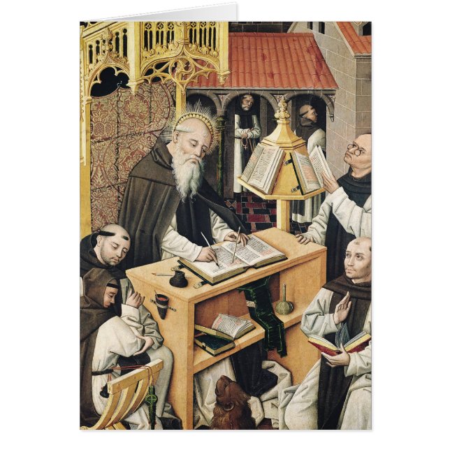 Insidan av en Scriptorium, skolar av Segovia Hälsningskort (Framsidan)