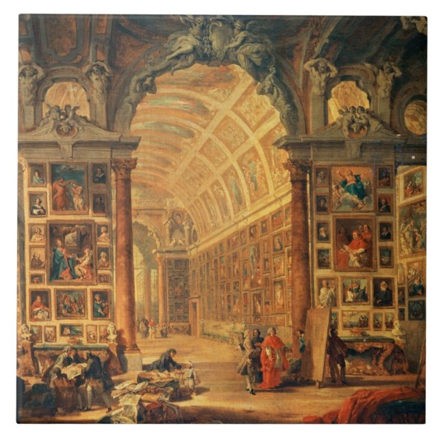 Insidan beskådar av det Colonna gallerit, Rome Kakelplatta (Framsidan)