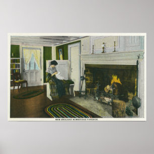 Insidan beskådar av ett New England hemman Poster