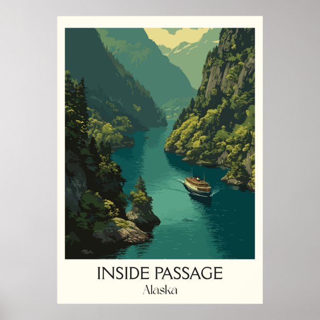 Inside Passage Alaska Fjord Boat Poster (Framsidan)