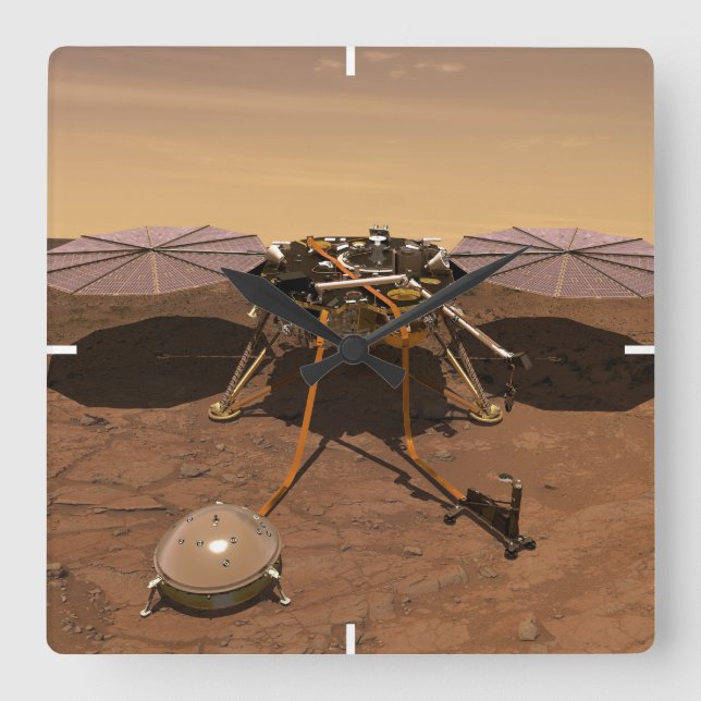Insight Lander som opererar Yta på Mars. Fyrkantig Klocka (Framsida)