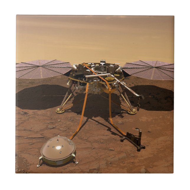 Insight Lander som opererar Yta på Mars. Kakelplatta (Framsidan)