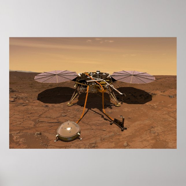 Insight Lander som opererar Yta på Mars. Poster (Framsidan)