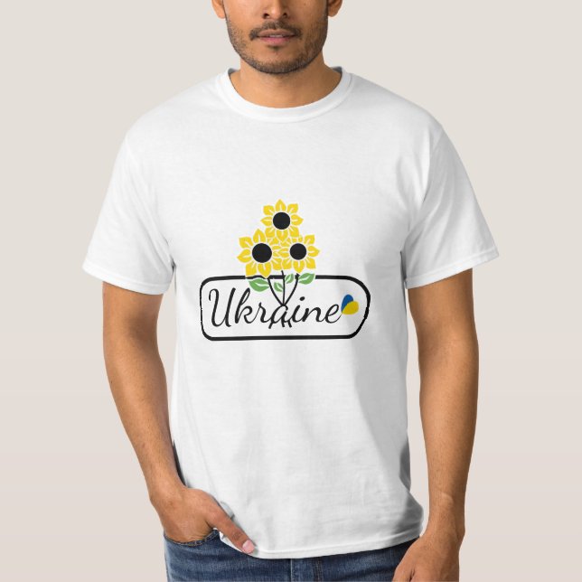 Inskriptionen Ukraina med hjärta och solros T Shirt (Framsida)