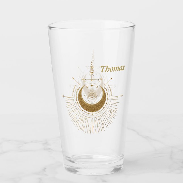 Inslag harmoni: måne, guld och geometri. glaskopp (Framsida)