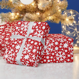 Inslagning av rödvit snöflake mönster presentpapper