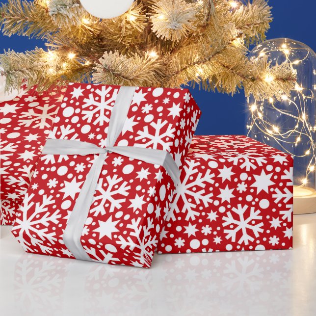 Inslagning av rödvit snöflake mönster presentpapper (Helgdagar)