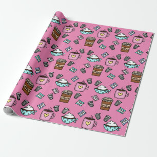 Inslagspapper av kaffe koppar, för rosa och för ka presentpapper