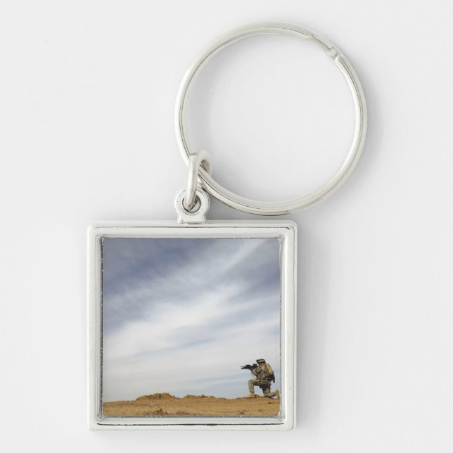 Inspektör ger säkerhet fyrkantig silverfärgad nyckelring (Framsidan)