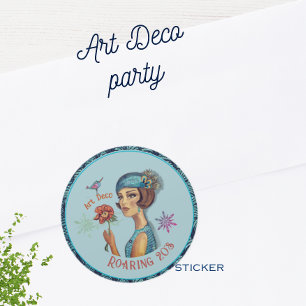 Inspelning 20:s Art Deco Dam i Blue Runt Klistermärke