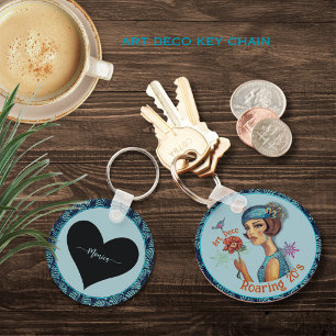 Inspelning 20:s Art Deco Stil i Blue Nyckelring