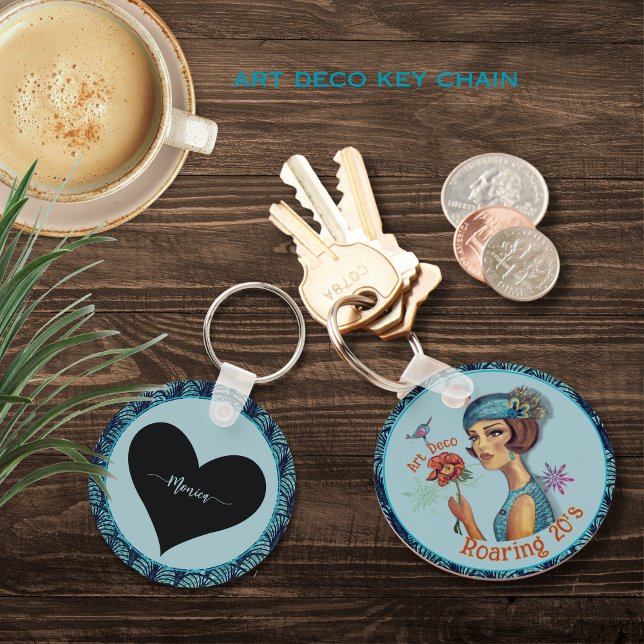 Inspelning 20:s Art Deco Stil i Blue Nyckelring ( Roaring 20's Art Deco Style in Blue Key chain )